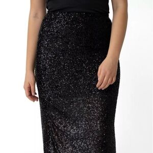 Cable & Gauge Black Sequin Midi Slit Skirt | Size XS / TP | New with Tags